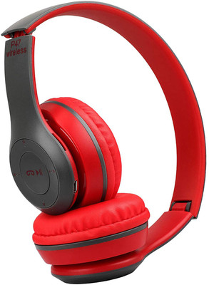 Techpunch BEST MATERIAL QUALITY IN BUILD RADIO & MIC WIRELESS HEADPHONE WITH DEEP BASS. Bluetooth & Wired(Red, On the Ear)