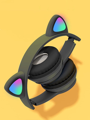 Techpunch Premium Cat Design Headphones for Girls Foldable Headset with Microphone Bluetooth(Black, On the Ear)