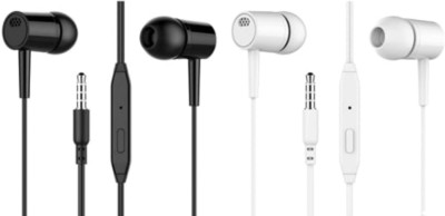 SANNO WORLD Stereo Bass in Ear Wired Earphones Headphones with Mic, Pack of 2, Wired Headset(White, Black, In the Ear)