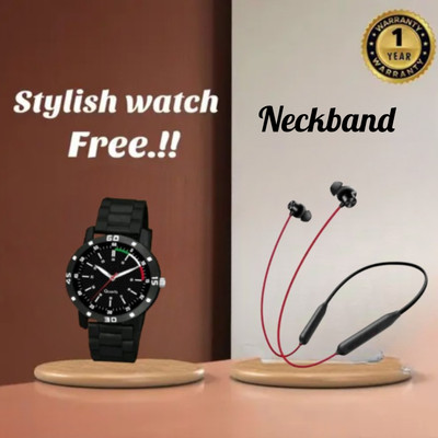 Couno Smart Bluetooth Neckband with Free Stylish Black Quartz Watch Combo Bluetooth(Black, Black, In the Ear)