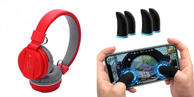 Zebur SH-12 WIRELESS BLUETOOTH HEADPHONE with 2 PAIR PUBG GAMING GLOVES Bluetooth(Red, On the Ear)
