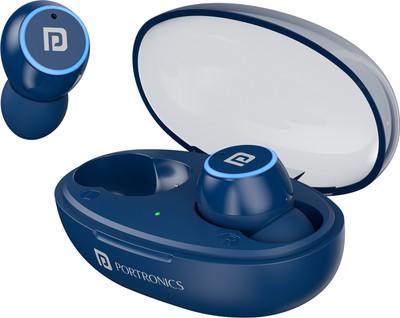 Portronics Harmonics Twins S13 in Ear Earbuds With Mic,24H Playtime,Game/Music Mode,BT5.3v Bluetooth(Blue, In the Ear)