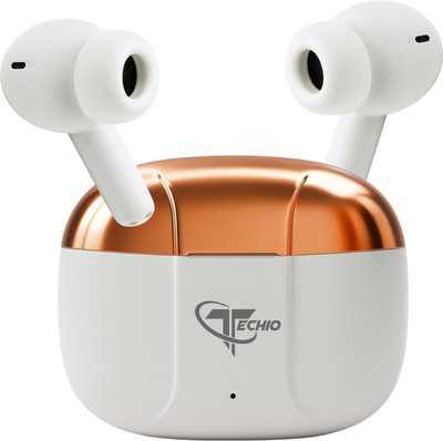 TECHIO SoundBlast with Rich Bass, HD Mic and Splash Resistance 40Hr Playback Bluetooth(White, True Wireless)
