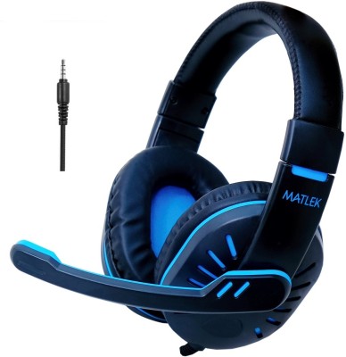 Matlek Gaming Headphones With Adjustable Mic | Surround Sound | Deep Bass Wired Headset(Blue, On the Ear)