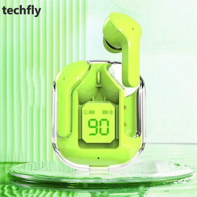 Techfly Wireless Earbuds Transparent Charging Case and LED Digital Display 02 Bluetooth(Green, True Wireless)