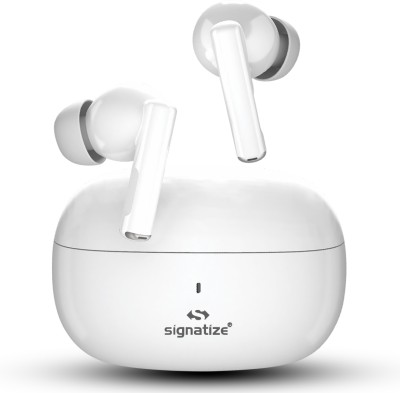 SIGNATIZE Truly Wireless Earbuds with 26Hr Playtime,Quad Mic with ENC,Low Latency, BT v5.0 Bluetooth without Mic(White, In the Ear)