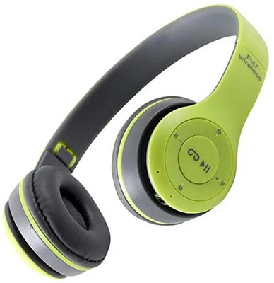 RECTITUDE Wireless Headphones, P47 Bluetooth Over Ear Foldable Headset With Mic Stereo Bluetooth & Wired Gaming(Green, On the Ear)