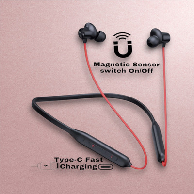 house of common Bulllets- MAGNETIC POWER OFF/ON 52Hr Playtime Headphone Bluetooth Neckband_UH Bluetooth & Wired(Red, In the Ear)