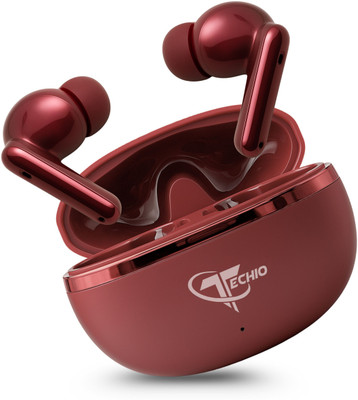 TECHIO UltraBass tws Bluetooth 5.3 Earphones with HD Mic, Touch Controls, Gaming Mode Bluetooth(Red, True Wireless)