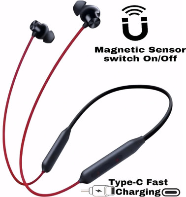 house of common Neckband Earphones 48Hrs Battery Playtime, High Bass, Clear Sound, Dual Mic_JK Bluetooth & Wired(Red, In the Ear)