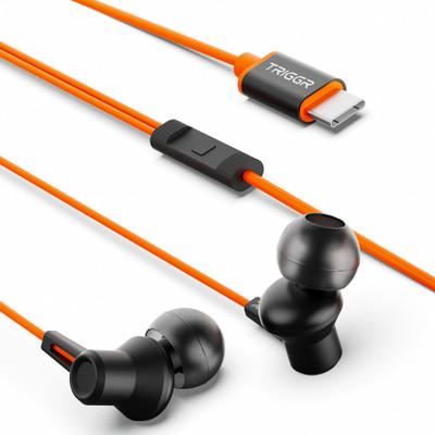 TRIGGR Blaze Type-C Wired Earphones with 13mm Driver, In-line Controls, Rich Bass, Mic Wired(Midnight Blaze, In the Ear)