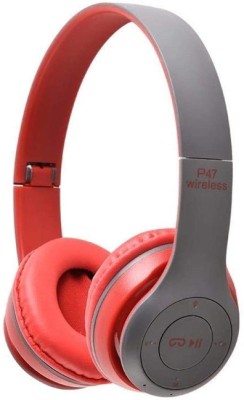 RECTITUDE Wireless Headphones with Mic P47 for All Smart Phone Gaming Music Bluetooth Headset(Red, On the Ear)