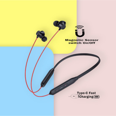 house of common Pro Neckband With Upto 48 Hours Playback & Fast Charging Earphone_KN Bluetooth & Wired(Red, In the Ear)