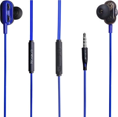 GORVOM Roar EP303BU In-Ear Wired Eps with Mic, IPX3, Dual Dr, Noise Cn, Extra Bass, HD Wired Headset(Blue, In the Ear)