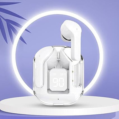 BASS BLING Wireless Earbuds, Transparent Charging Case, LED Digital Display, Touch Control Bluetooth(White, True Wireless)