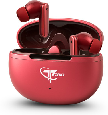 Techio NIRVANA ION Earbuds Z_1 with Quad Mic & Crystal Clear Calling Bluetooth(Red, True Wireless)