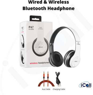 icall P47- Wired & Wireless Super Extra Bass Bluetooth(White, True Wireless)