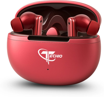 Techio NIRVANA ION Earbuds M2 – Deep Bass, ENC Mic, Bluetooth 5.3 Bluetooth(Red, True Wireless)