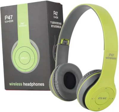 GLARIXA P47 Wireless Bluetooth Portable Sports Headphones with Mic Feature, Stereo FM Bluetooth & Wired Headset(Green, On the Ear)