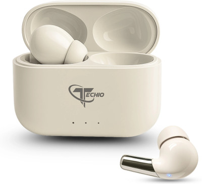 Techio RockBeats Earbuds with ENC, Magnetic Case, Type-C Charging & Clear Mic Bluetooth(White, True Wireless)