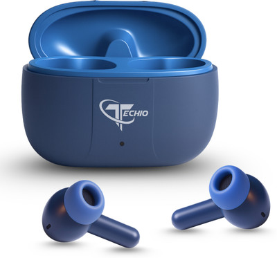 TECHIO ClearBass Ultra ENC Earbuds, 40Hr Playback, 13mm Bass Boost, IPX5 Bluetooth(Blue, True Wireless)