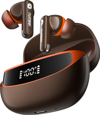 Number Navo Buds Z1 w/ Digital Display, 72H Playtime, 4Mic ENC, Dual Pairing, Hi-Bass Bluetooth(Autumn Mocha, True Wireless)