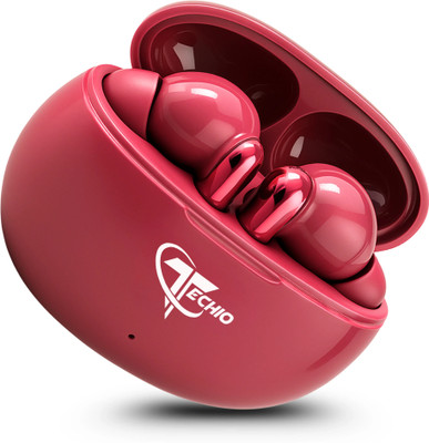 Techio NIRVANA_ION Red Earbuds | Bluetooth 5.3 | 30Hr Backup | ANC | Gaming Mode A4 Bluetooth(Red, True Wireless)
