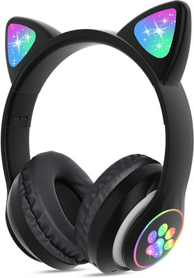 DAEMON Kids Headphones Wireless, Girls/Boys Cat Bluetooth & Wired Headset Bluetooth(Black, On the Ear)