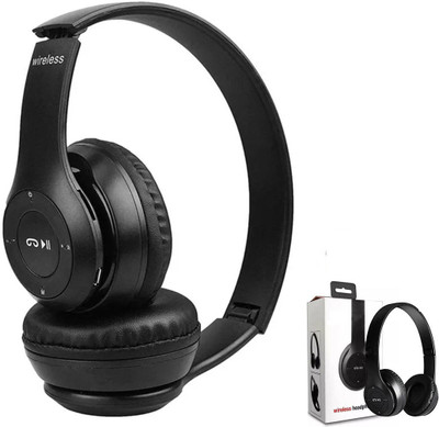 Techobucks Wireless Bluetooth Headphone with Mic and FM SD CARD SLOT Bluetooth Headset Bluetooth(Black, On the Ear)