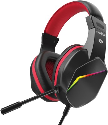 Frontech HF-3450 Multimedia Headphones with Mic 40mm Drivers | USB|LED | Rainbow Lighting Wired Gaming Headset(Black, Red, On the Ear)