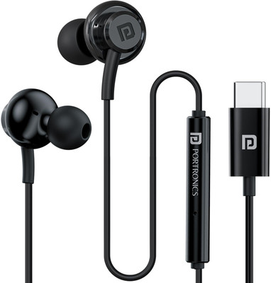 Portronics Conch Gamma C in Ear Type C Wired Earphones,In Line HD Mic,Magnetic Earbuds Wired(Black, In the Ear)