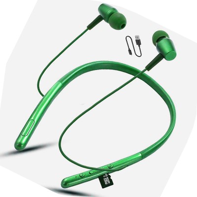 XUOP Fashion 5.0 Bluetooth in ear wireless headphone neckband Bluetooth Headset(GREEN,Super Bass, TF Card Support, Immersive LED Lights, In the Ear)