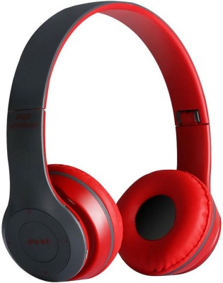 Worricow Best Selling 3D Bass Wireless Headphones On-Ear with Mic, SD Card Support Bluetooth Headset(Red, On the Ear)