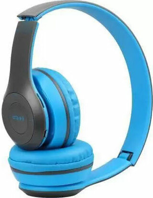 RECTITUDE Deep Bass Wireless Headphone Bluetooth with Mic Bluetooth Headset Bluetooth & Wired(Blue, On the Ear)
