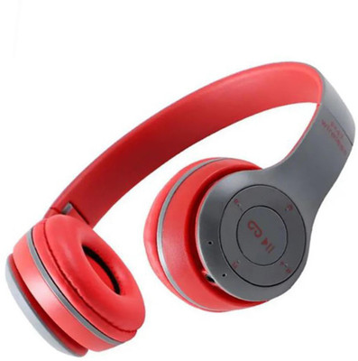 Techfly P47_RE-4_Wireless Bluetooth Headphone with Mic|High Bass|Clear Sound| Bluetooth(Red, On the Ear)