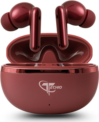 TECHIO HyperBeats True Wireless Earbuds with Extra Bass, Touch Sensor, Voice Assistant Bluetooth(Red, True Wireless)