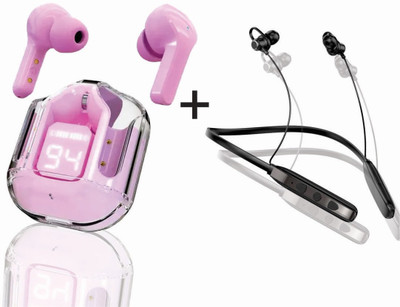 TecSox Ultrapod With Verve Neckband Wireless Earbuds| IPX| 30hrs Best Low Latency TWS| Bluetooth(Pink,Black, True Wireless)