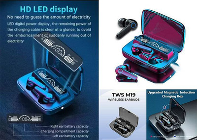 BMJNCJ M19 Gaming Earbuds | 2200 MAh Powerbank | LED Digital Diplay | V5.3 ANC A10 Bluetooth(Black, True Wireless)