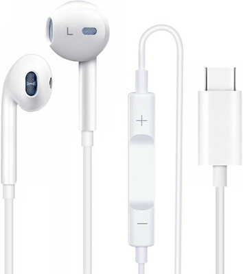 JAZX Type C Earphones/Headphone with HD mic, In-Line Controls & Tangle Free Wired Wired(White, In the Ear)