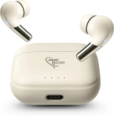 TECHIO HyperBuds with Fast Charge, Voice Assistant, ENC & Bass Boost Driver Bluetooth(White, True Wireless)