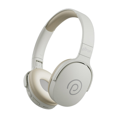 PTron Studio w/ Dual-Device Pairing, 60Hrs Playtime, HD Mic, 40mm Drivers, BT5.4 Bluetooth(Beige, On the Ear)