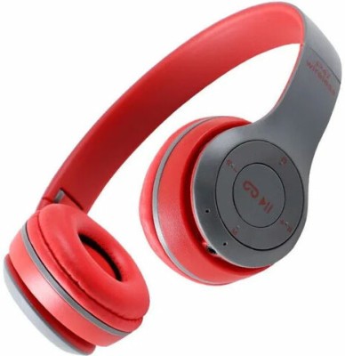 Worricow HD Bass Bluetooth Wireless Adjustable Over-Ear Headset with Aux Support Bluetooth(Red, On the Ear)