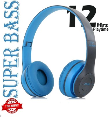 Worricow Trendy Wireless Headphones with Mic On Ear for All Smart Phone Gaming,Music,Gym Bluetooth(Blue, On the Ear)