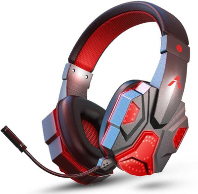 ADCOM Cyberpunk Wireless Gaming Bluetooth Headphones ENC Detachable Mic With Led Light Bluetooth & Wired Gaming(Red, Grey, On the Ear)
