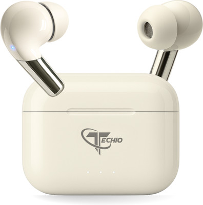Techio PulsePods TWS with 13mm Dynamic Drivers, 40ms Low Latency & 4 Mic Setup Bluetooth(White, True Wireless)