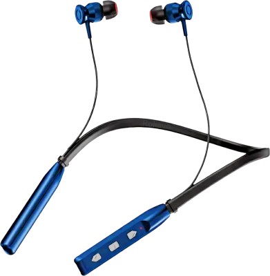 ROKAVO Long battery backup neckband wireless headphone headset earphone earbuds Bluetooth Headset(Navy Blue, In the Ear)