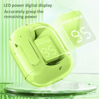 NICK JONES Earbuds with Display, Transparent Design, 30 Hrs Playtime with Fast Charging Bluetooth(Green, In the Ear)