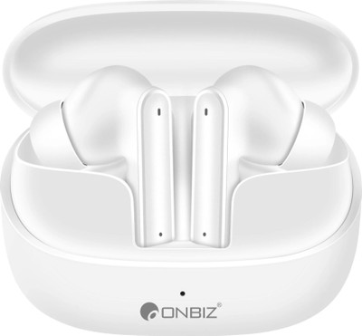 ONBIZ 5HRS Battery, Fast Charge,Tech,ENx Tech,Transparent LID, v5.3 Bluetooth Earbuds Bluetooth(White, In the Ear)