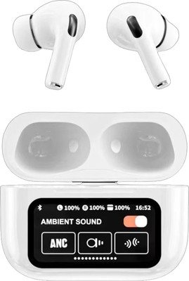 snowbudy A8 PRO Bluetooth Buds LCD full color smart display touch screen ANC Earbuds Bluetooth Gaming(White ,Voice Changer, LCD Display , Immersive Sound, True Wireless)