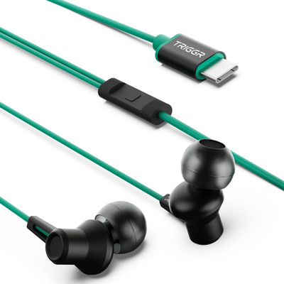 TRIGGR Blaze Type-C Wired Earphones with 13mm Driver, In-line Controls, Rich Bass, Mic Wired(Teal Eclipse, In the Ear)